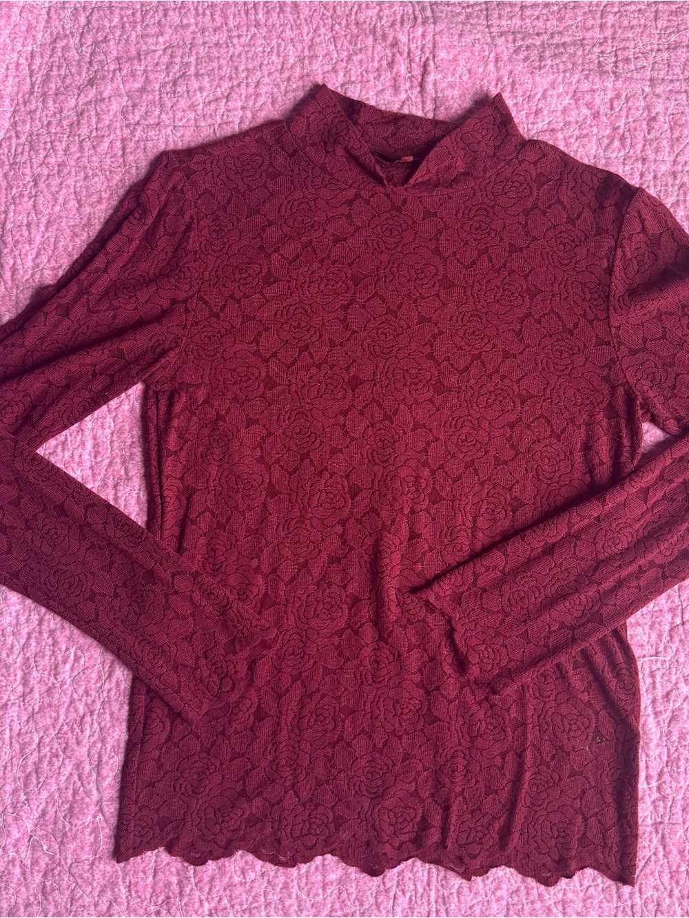 Bke red Lace Mock Neck Long-Sleeve Top - Burgundy